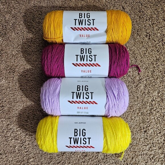Big Twist Other - Lot of 4 Big Twist Value Yarn 380 Yds Each Varisty Gold/Yellow Plum Soft Purple